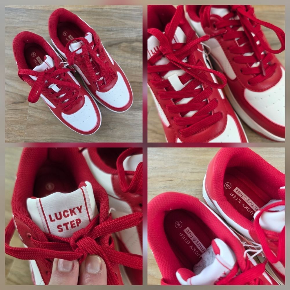 ☔️🩵NIB Lucky Step White & Red Platform Shoes Size 8 - Picture 4 of 9